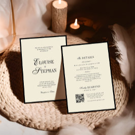 Elegant Names Ivory and Black Old Money Wedding Inbjudningar