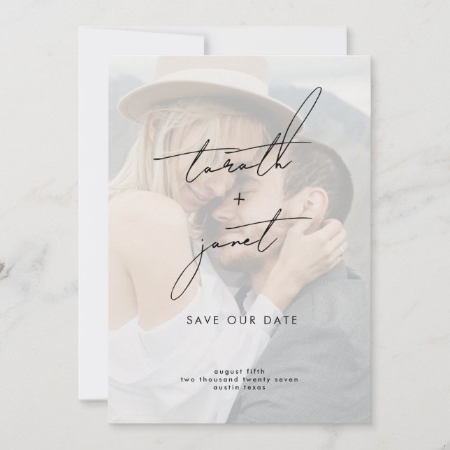 ELEGANT NAMN | 2 Foto QR-kod, Spara VÅR Datum Inbjudningar (Framsida)