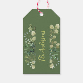 Elegant namn botaniska löv grönt presentetikett