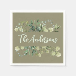 Elegant namn botaniska löv oliv grönt pappersservett
