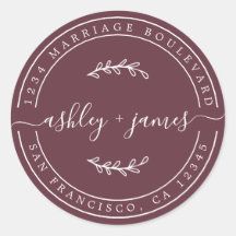 Elegant Namn Burgundy Bröllop Returadress