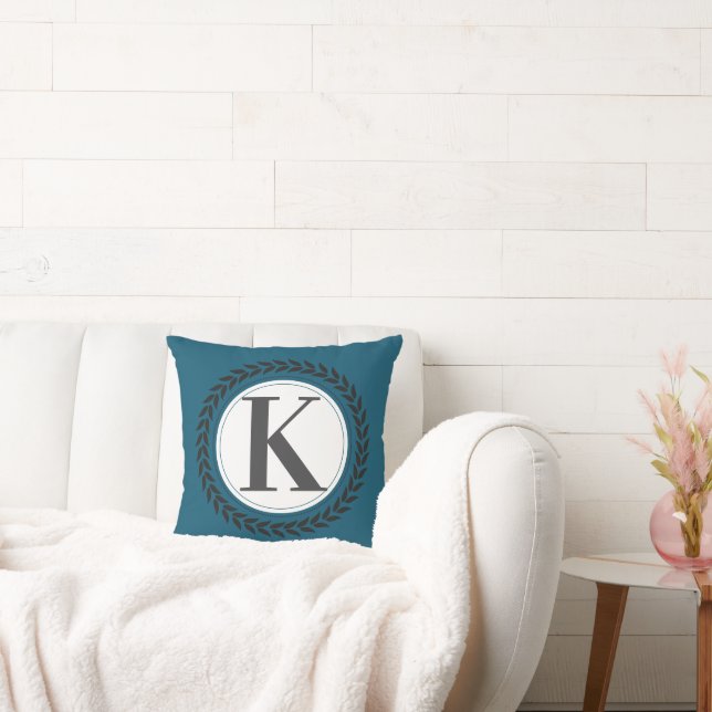 Elegant namn initial blå monogram   kudde (Soffa)