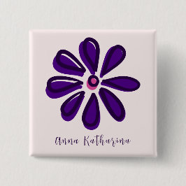 Elegant Namn Lila Flower Doodle Square Knapp