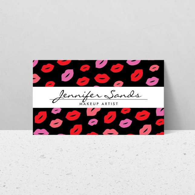 Elegant Namn med Glam Lip Print for Makeup Artist Visitkort (Skapare uppladdad)