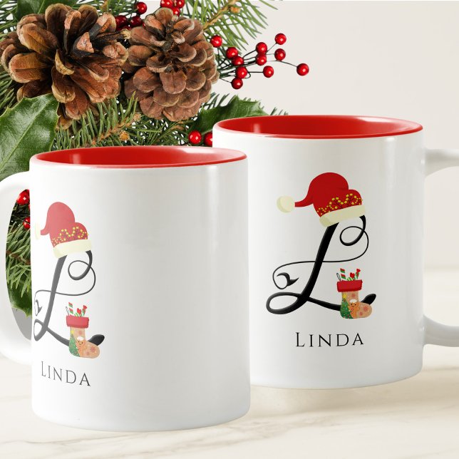 Elegant Namn Modern Monogram Brev L Jul Två-Tonad Mugg (Skapare uppladdad)