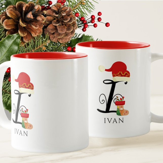 Elegant namn modern script alla bokstäver I jul Två-Tonad Mugg (Skapare uppladdad)