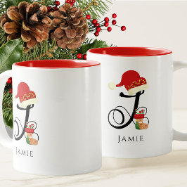 Elegant namn modern script alla bokstäver J jul Två-Tonad Mugg