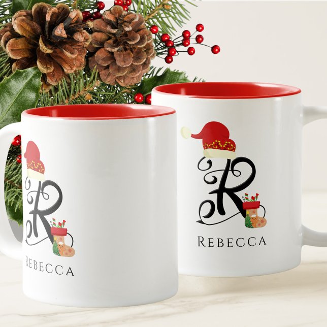 Elegant namn Modern script Alla bokstäver R jul Två-Tonad Mugg (Skapare uppladdad)