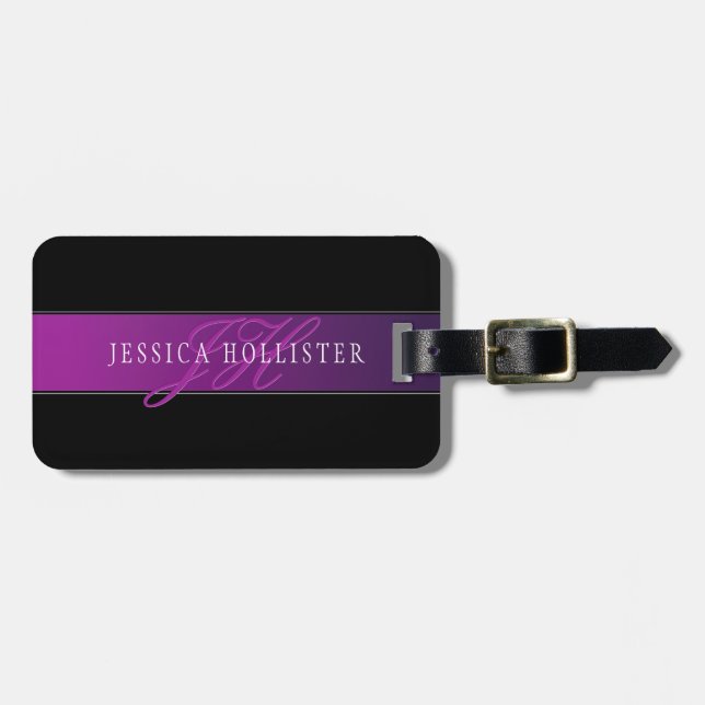 Elegant namn & monogram initialer bagagebricka (Horisontell Framsida)