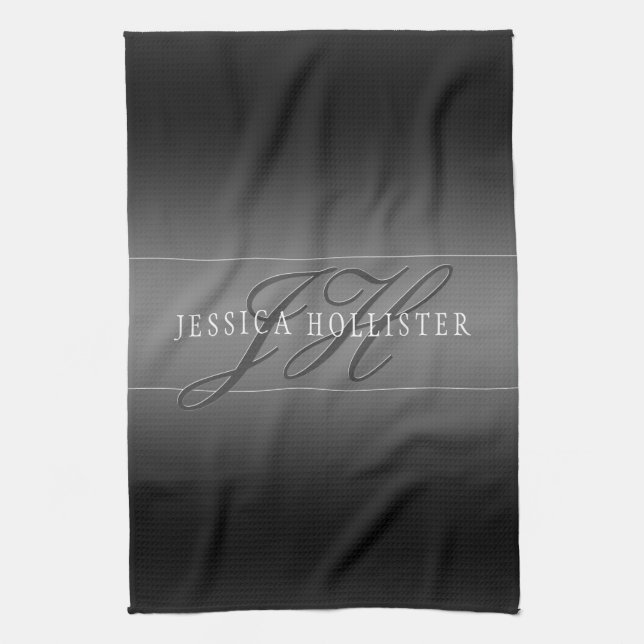 Elegant namn & monogram initialer | Svart & Grå Kökshandduk (Vertikal)