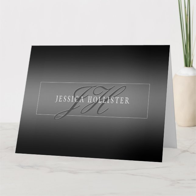 Elegant namn & monogram initialer | Svart & Grå Kort (Framsida)