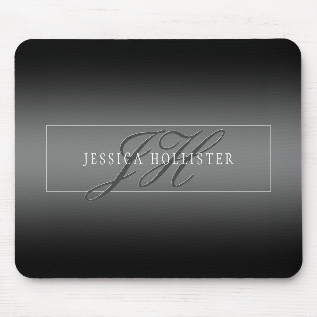 Elegant namn & monogram initialer | Svart & Grå Musmatta (Framsidan)