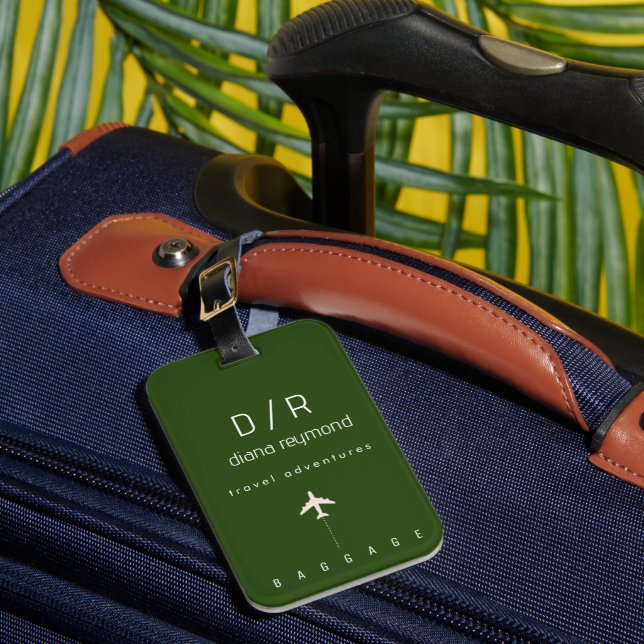 Elegant Namn Monogram Mörk grönt Bagagebricka (Framsida Insitu 1)