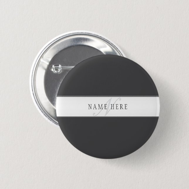 Elegant namn & monogram | Mörk & Ljus Grå  Knapp (Framsida & baksida)