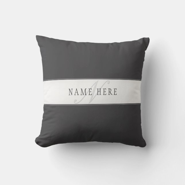 Elegant namn & monogram | Mörk & Ljus Grå  Kudde (Framsida)