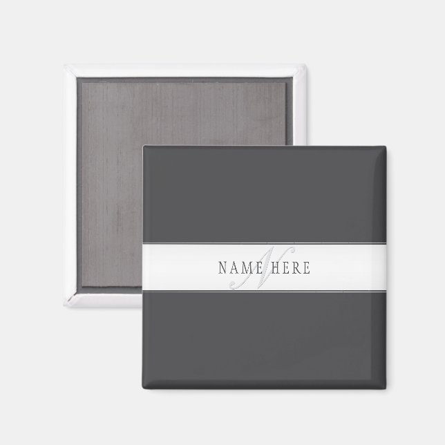 Elegant namn & monogram | Mörk & Ljus Grå  Magnet (Front/Back)