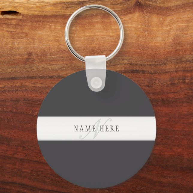 Elegant namn & monogram | Mörk & Ljus Grå  Nyckelring (Framsida)