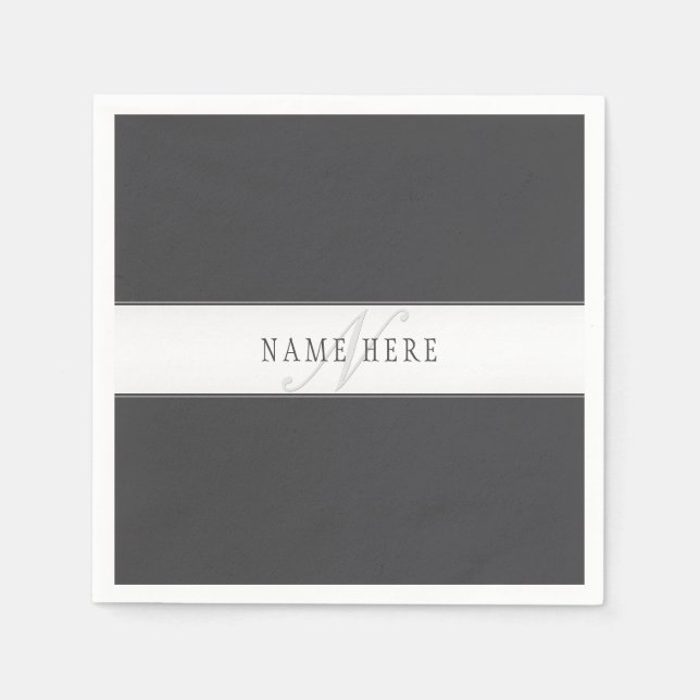 Elegant namn & monogram | Mörk & Ljus Grå  Pappersservett (Framsidan)
