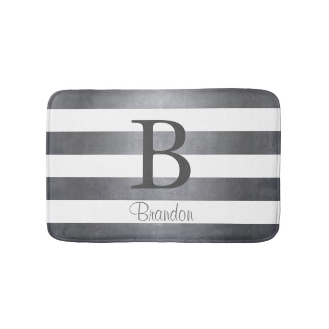 Elegant namn monogram strimlat Grått Badrumsmatta (Framsidan)