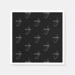 Elegant Namn & Monogram Svart, vit och Grått Pappersservett