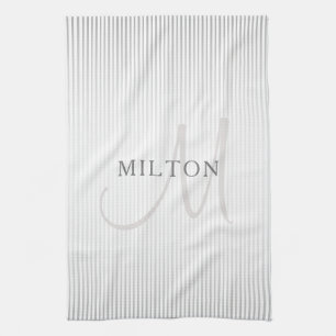Elegant Namn Monogram & Thin Grått Ombre Rand Kökshandduk