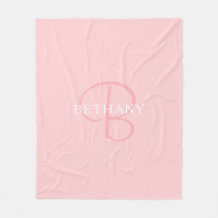 Elegant Namn Monogram Vit och Rosa Fleecefilt