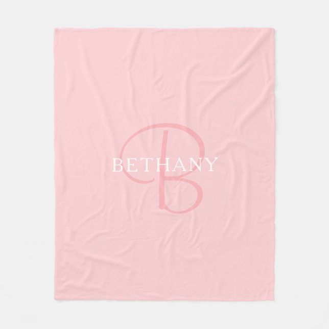 Elegant Namn Monogram | Vit och Rosa Fleecefilt (Framsidan)