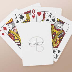 Elegant Namn Monogram   Vitt och Grått Casinokort