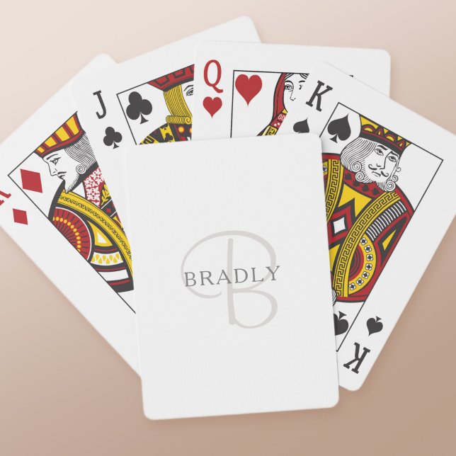Elegant Namn Monogram | Vitt och Grått Casinokort (Skapare uppladdad)