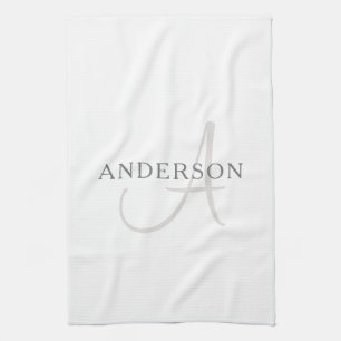 Elegant Namn Monogram Vitt och Grått Kökshandduk