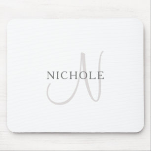 Elegant Namn Monogram Vitt och Grått Musmatta