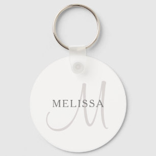 Elegant Namn Monogram   Vitt och Grått Nyckelring
