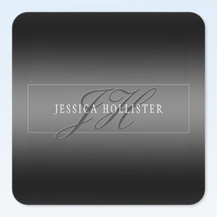 Elegant Namn & Monogrammed Initialer Svart och G Fyrkantigt Klistermärke