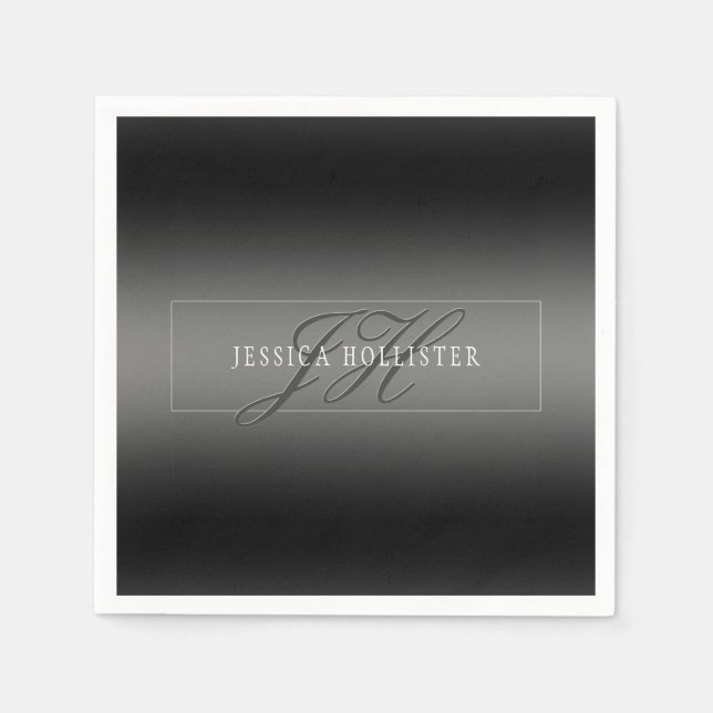 Elegant Namn & Monogrammed Initialer | Svart och G Pappersservett (Framsidan)