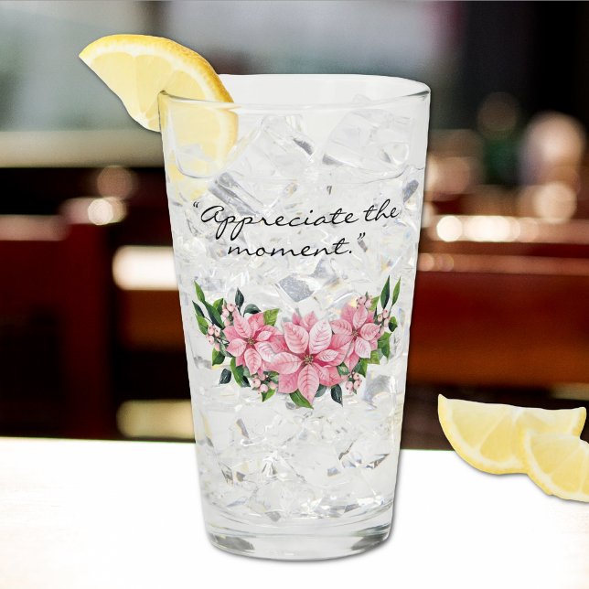 Elegant Namn Quote Rosa Poinsettia 16oz Pint Glaskopp (Skapare uppladdad)