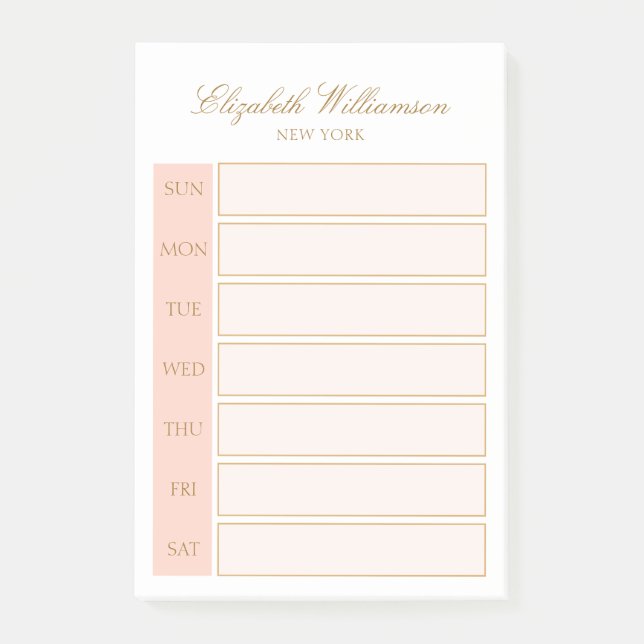 Elegant Namn  Rosa Guld White Weekly Planner Post-it Block (Framsida)