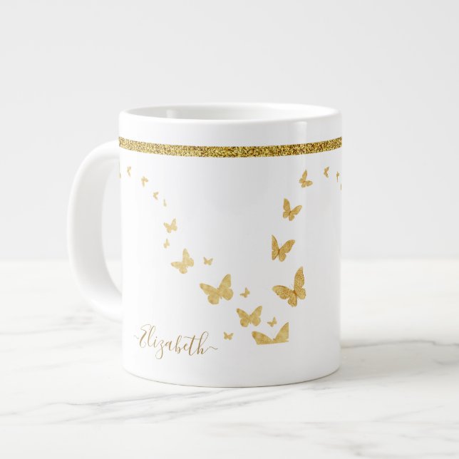 Elegant namnmonogram i guldglitter jumbo mugg (Framsida vänster)