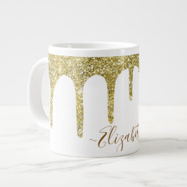 Elegant namnmonogram i guldglitter jumbo mugg