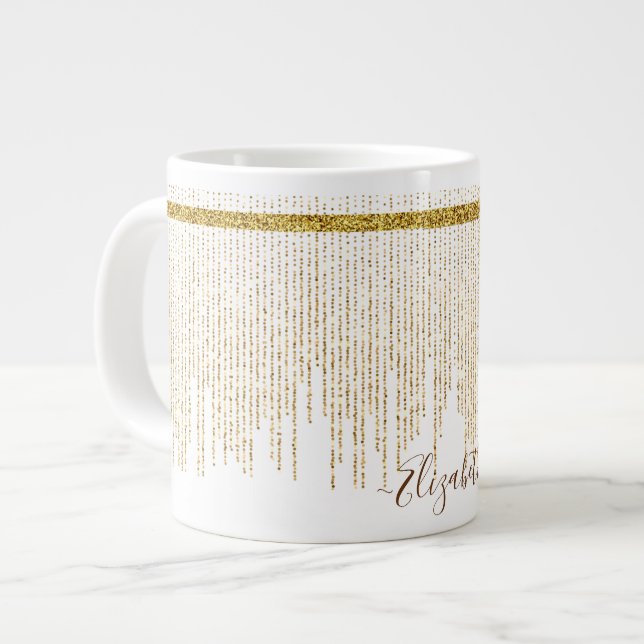 Elegant namnmonogram i guldglitter jumbo mugg (Framsida vänster)