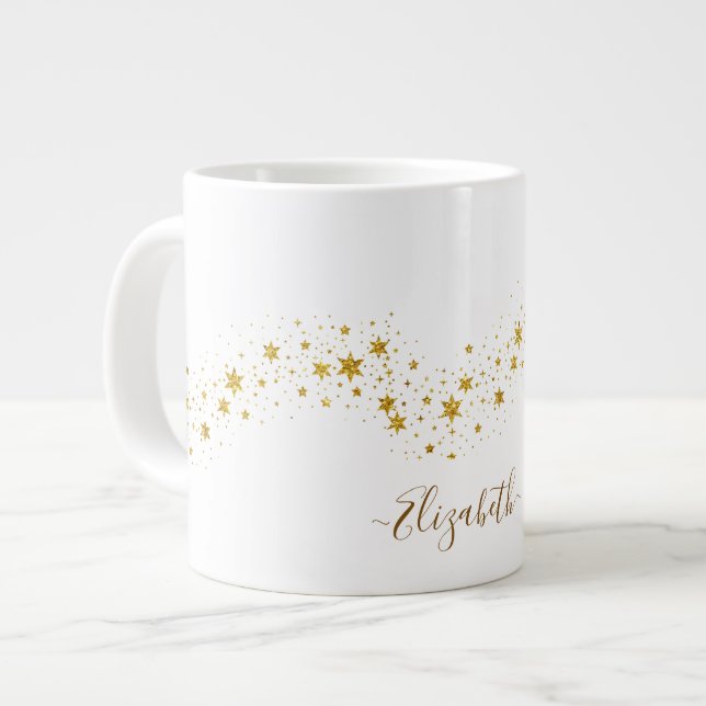 Elegant namnmonogram i guldglitter jumbo mugg (Framsida vänster)