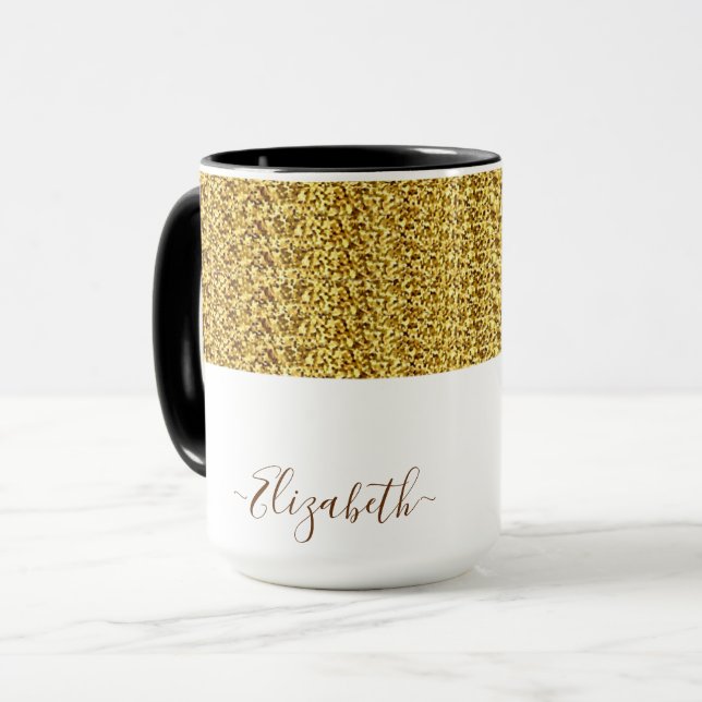 Elegant namnmonogram i guldglitter mugg (Framsida vänster)