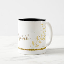 Elegant namnmonogram i guldglitter Två-Tonad mugg
