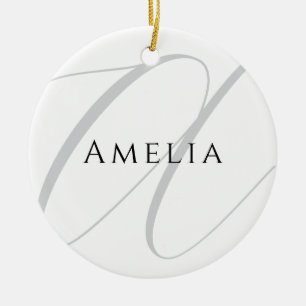 Elegant namnmonogram initial bokstav kalligrafi  julgransprydnad keramik