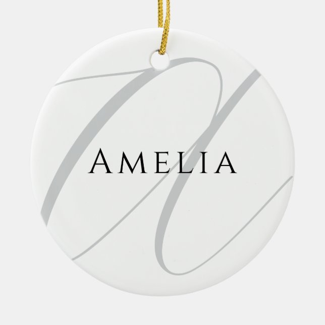 Elegant namnmonogram initial bokstav kalligrafi  julgransprydnad keramik (Framsidan)
