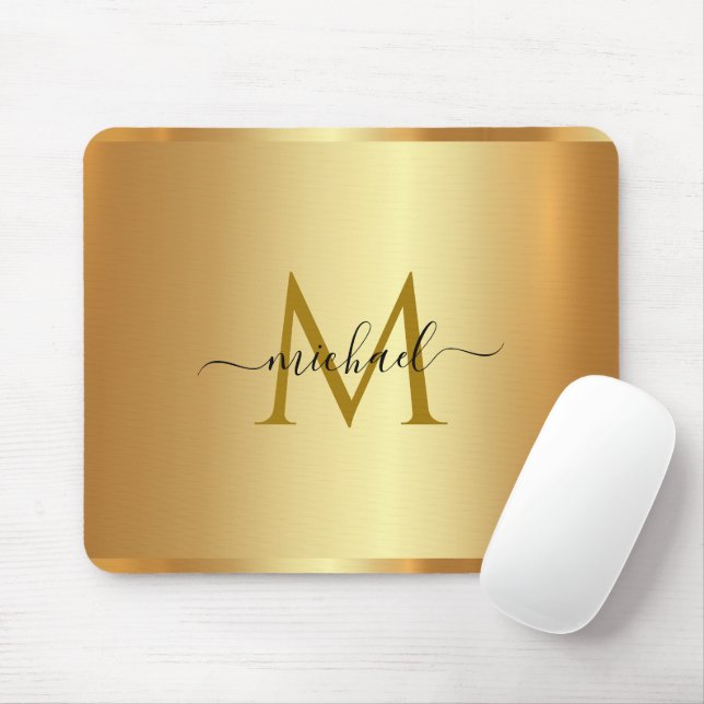Elegant namnmonogram mall i guld musmatta (Med mus)