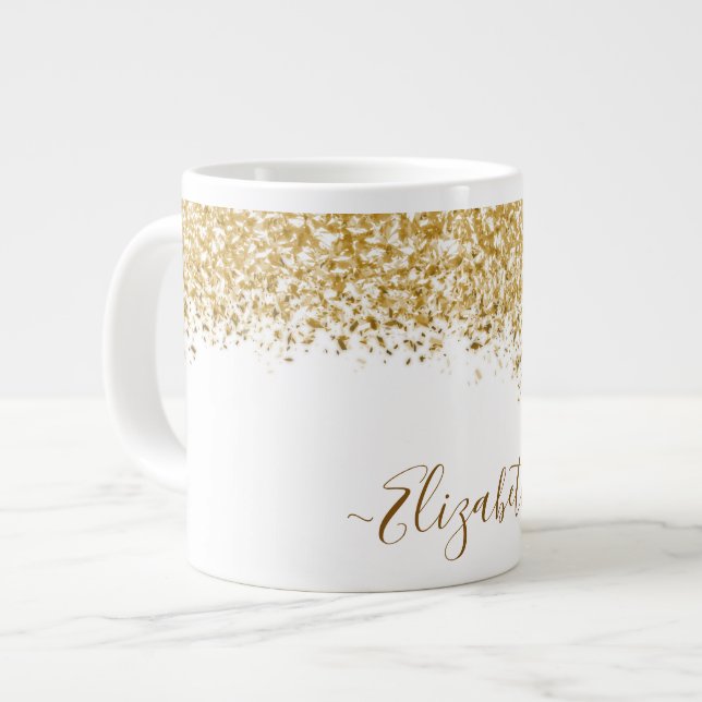 Elegant namnmonogram med guldglitter jumbo mugg (Framsida vänster)