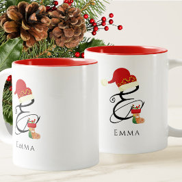 Elegant namnmonogram skriptbokstav E jul Två-Tonad Mugg