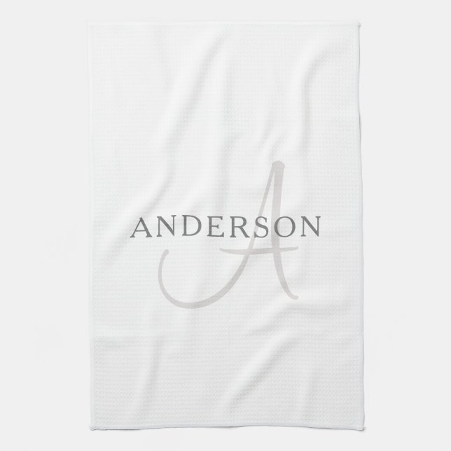 Elegant namnmonogram | Vit & Grå Kökshandduk (Vertikal)