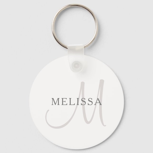Elegant namnmonogram | Vit & Grå Nyckelring (Framsida)