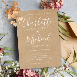 Elegant Namnteckning Bröllop Rustic Kraft Inbjudningar